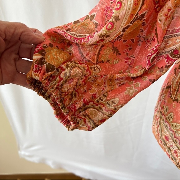 SUNDANCE SILK TOP SZ S PAISLEY BOHEMIAN RUFFLE INDIE BALLOON SLEEVES FLOWY - Picture 8 of 12